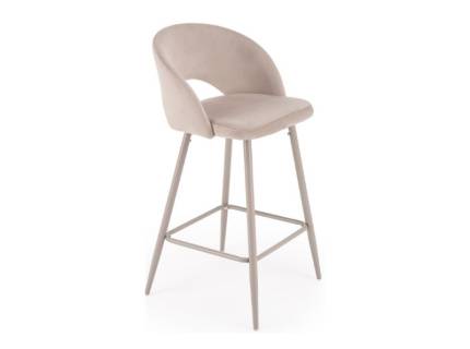 Scaun tapitat pentru bar H96 CS design rotunjit, material catifea light beige49x49xH89cm, picioare casmir