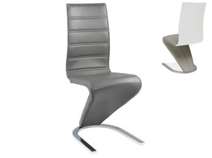 Scaun tapitat H-669 ecopiele gri + alba 44x46xH99cm, picioare crom