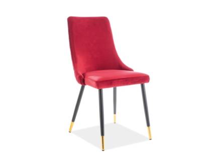 Set 4 scaune tapitate PIANO VELVET catifea bordo 47x59xH93cm, picioare negre cu auriu