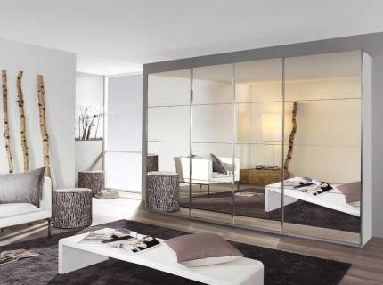 Dulap cu usi glisante SYNCRONO 271x211x62cm alb alpin/ 4 usi oglinda configurabil