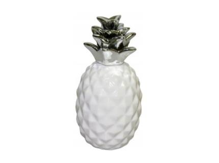 Decoratiune ananas ceramic alb/ argintiu 8.3x8.3x16.7cm