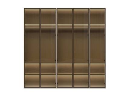 Dulap cu 5 usi cu balamale OPERA 227x224x56cm casmir/ sticla Parsol, manere maro