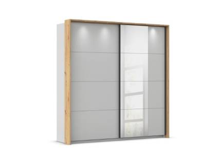 Dulap cu usi glisante CREDO 181x210x62cm silk grey / stejar Artisan - oglinda