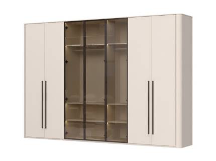 Dulap cu 7 usi cu balamale RONDO 333x225x56cm casmir/ sticla Parsol, manere Midnight Copper