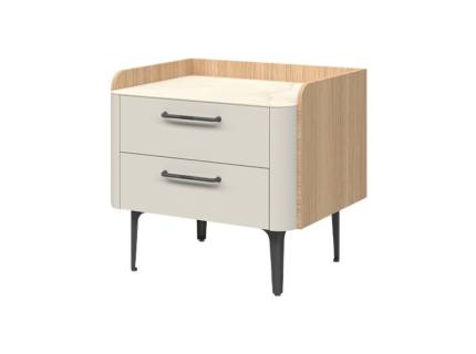 Noptiera cu 2 sertare AIR 58x53x47cm Pepper White/ Stejar Furneo - sticla cu model de marmura Calcatta Oro, cadru, manere si picioare Antracit 