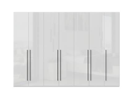 Dulap cu 7 usi cu balamale PIANO WHITE 317x224x56cm alb lucios, maner crom