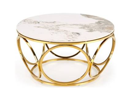 Masuta VENUS WHITE piatra sinterizata cu efect de marmura alba, metal auriu 80xH44cm