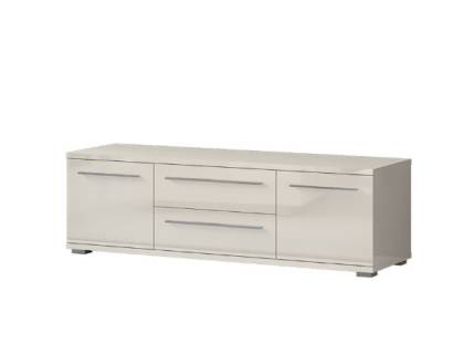 Comoda TV cu 2 usi si 2 sertare PIANO BEIGE 150x46x45cm bej lucios, manere si picioare crom