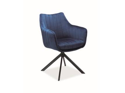 Scaun tapitat AZALIA VELVET rotativ, catifea blue 61x58xH86cm, picioare negre