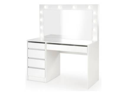 Masa de machiaj cu 5 sertare si oglinda cu led HOLLYWOOD XL WHITE 120x140x55cm alb