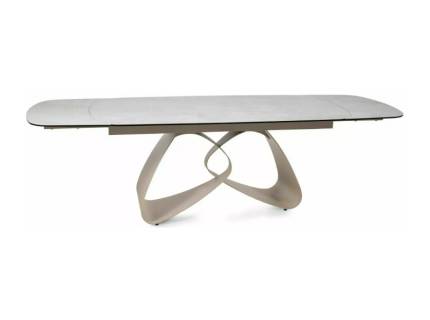 Masa extensibila VALENTINO CERAMIC din ceramica Taj Mahal bej lucios, sticla securizata si metal casmir 180-260x87xH75cm