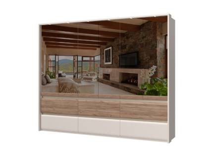 Dulap cu 6 usi si 6 sertare INVICTUS 277x226x60cm casmir/ stejar tabac - oglinda