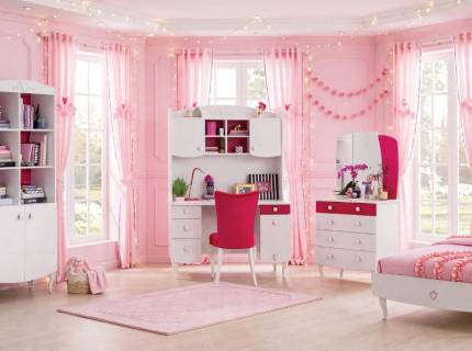 Set dormitor YAKUT dulap 162x215x59cm, pat (100x200cm), comoda cu oglinda, biblioteca, birou cu unitate