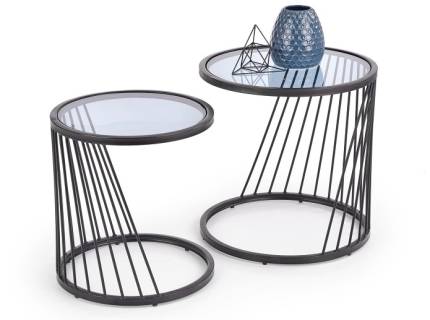 Set 2 masute ANTILLA din sticla transparenta, metal negru 50xH50cm / 42xH45cm