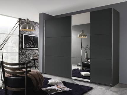 Dulap cu usi glisante KRONACH I 261x210x59cm gri metalic/ oglinda, maner aluminiu