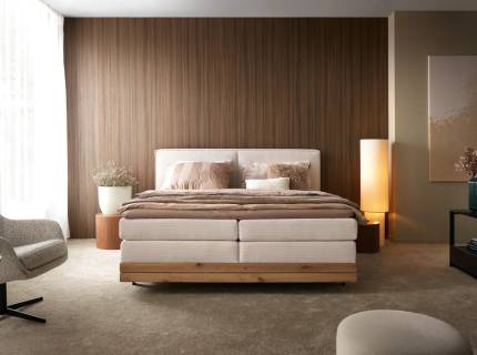 Pat Boxspring  din lemn masiv NEBIA 140/ 160/ 180cm cu spatiu pentru depozitare, personalizabil