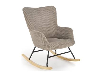 Fotoliu BELMIRO cu functie de balansare, material plusat-raiat grey, picioare nuanta lemnului + negru 