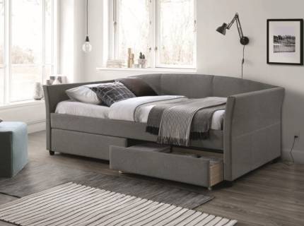 Pat tapitat cu somiera si ertare pentru depozitare LANTA (90x200cm) material textil grey