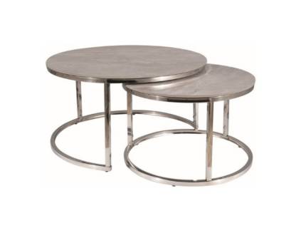 Set 2 masute PORTAFINO B din ceramica cu efect de marmura gri, metal crom 60xH38cm / 80xH42cm 