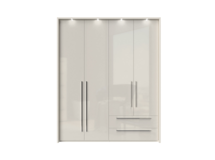 Dulap cu 4 usi si 2 sertare PIANO BEIGE 182x224x56cm bej lucios, manere crom