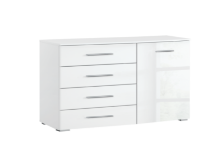 Comoda cu 4 sertare si 1 usa ADITIO 140x81x42cm alb alpin/ alb lucios 