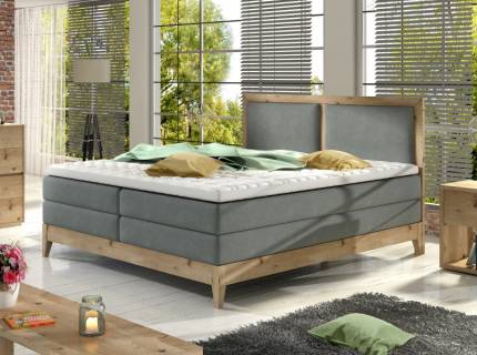 Pat Boxspring din lemn masiv BELIZE 160/ 180cm material textil
