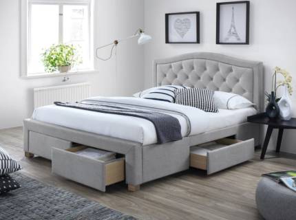 Pat tapitat cu somiera si sertare pentru depozitare ELECTRA 140/ 160/ 180cm material textil grey