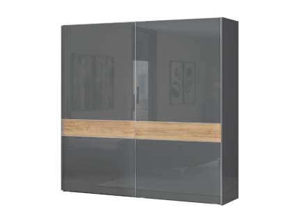 Dulap cu usi glisante ONYX 230x224x61cm antracit lucios/ nuc Pacific, maner crom