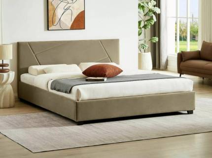 Pat tapitat cu somiera si spatiu pentru depozitare COLUMBIA VELVET 140 / 160cm catifea beige