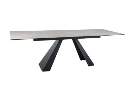 Masa extensibila SALVADORE CERAMIC CREAM din ceramica cu efect de marmura Diamond Cream, metal negru 160-240x90xH77cm