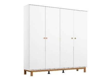 Dulap cu 4 usi cu balamale FREYJA 181x206x53cm alb alpin, picioare si manere stejar