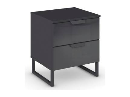 Noptiera cu 2 sertare ADITIO 40x55x42cm gri metalic/ sticla basalt 