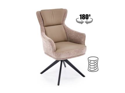 Scaun tapitat K611 rotativ, cu arcuri, material textil dark beige/ ecopiele cappuccino 64x66xH96cm, picioare negre  