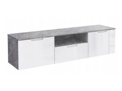 Comoda TV cu 2 usi, 1 sertar si spatiu liber SIENNA 170x43x41cm alb lucios/ stone grey