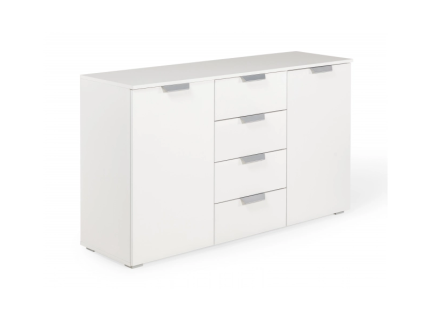 Comoda cu 2 usi si 4 sertare ADITIO 140x81x42cm alb alpin/ alb lucios 