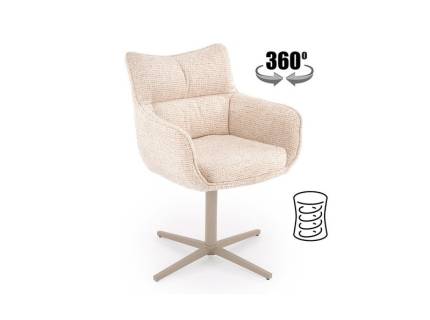 Scaun tapitat K614 rotativ, cu arcuri, material textil beige 60x63xH87cm, picioare casmir