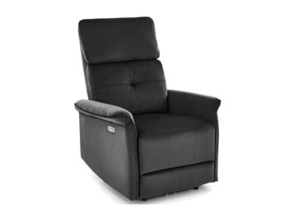 Fotoliu SEMIR cu recliner electric, port USB, confortabil, catifea black 80x90xH108cm 