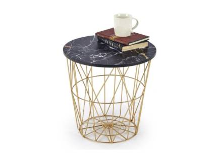 Masuta HARISSA G BLACK cu spatiu pentru depozitare vizibil, din MDF furniruit cu efect de marmura neagra, metal auriu 42xH41cm