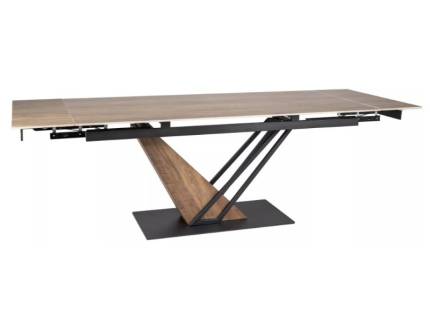 Masa extensibila GENESIS LEGNO din ceramica cu efect de lemn, metal negru si MDF stejar 180x220x90xH75cm