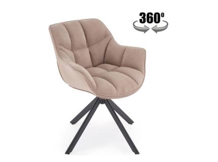 Scaun tapitat K610 rotativ, material textil beige 65x64xH79cm, picioare negre 