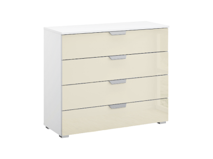 Comoda cu 4 sertare ADITIO 93x81x42cm alb alpin/ sticla champagne