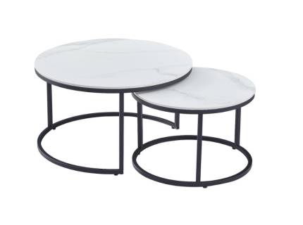 Set 2 masute FERRANTE C din ceramica cu efect de marmura alba, metal negru 60xH38cm / 80xH42cm