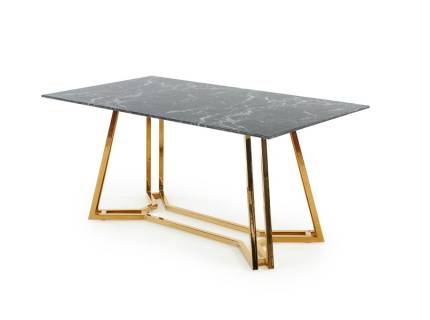 Masa KONAMI din sticla cu efect de marmura neagra, metal auriu 160x90xH75cm