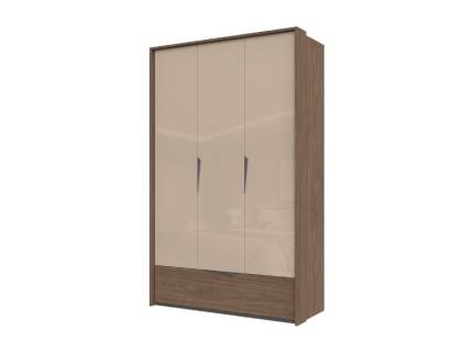 Dulap cu 3 usi cu balamale si 1 sertar LEFT 142x226x60cm Mokka HG lucios + Linkoln Walnut, manere incorporate antracit, cu rama passepartout 