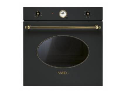 Cuptor incorporabil electric Smeg Colonial SF800AO, antracit cu estetica alama, 60 cm, retro