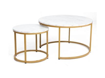 Set 2 masute DION WHITE/ GOLD din PAL cu efect de marmura alba, metal auriu 80xH48cm / 48xH42cm