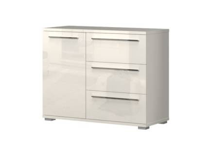 Comoda cu 1 usa si 3 sertare PIANO BEIGE 107x85x45cm bej lucios, manere crom