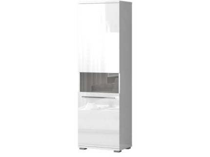 Vitrina inalta cu 1 usa cu sticla PIANO WHITE 60x193x40cm alb lucios - sticla, maner si picioare crom