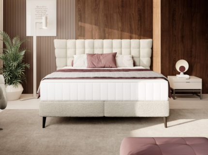 Pat tapitat cu somiera tip placa INFERNO 140/ 160/ 180cm elegant, personalizabil 