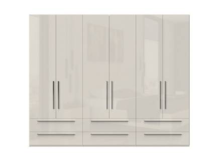 Dulap cu 6 usi si 6 sertare PIANO BEIGE 272x224x56cm bej lucios, maner crom